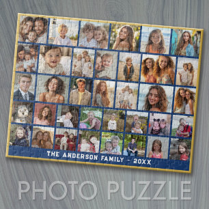 36 Foto-Collage - modernes Gitter - blau und gold Puzzle