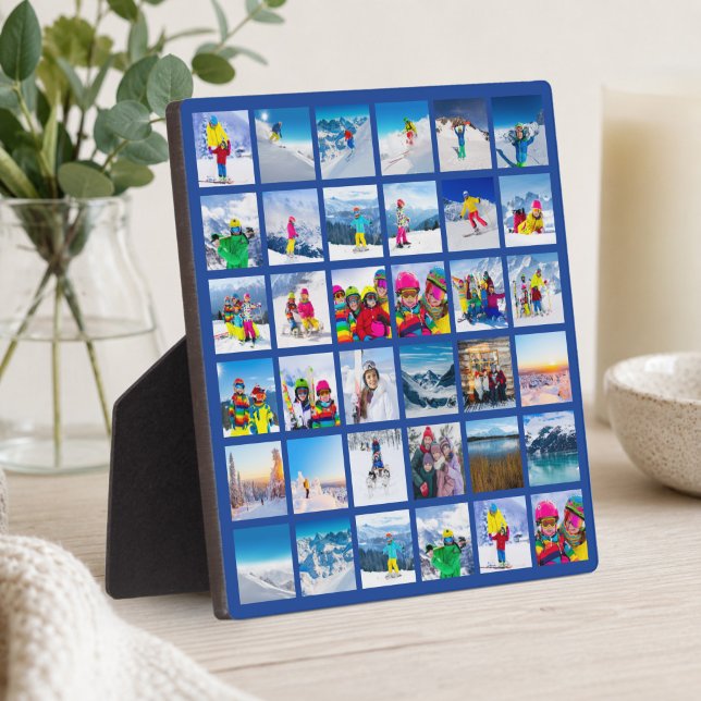 36 Foto-Raster-Collage Dunkelblau Fotoplatte (36 Photo Grid Collage Dark Blue Plaque)