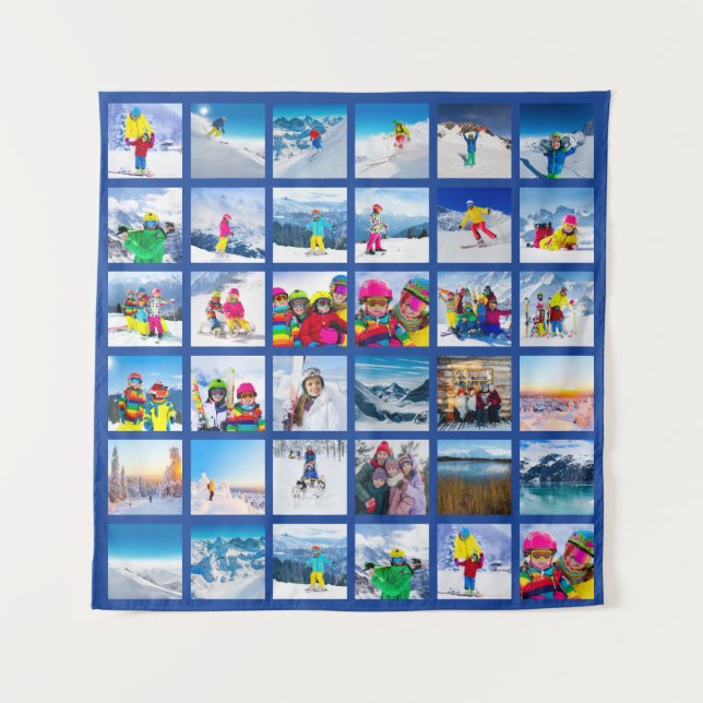 36 Foto-Raster-Collage Dunkelblau Wandteppich (Vorderseite)