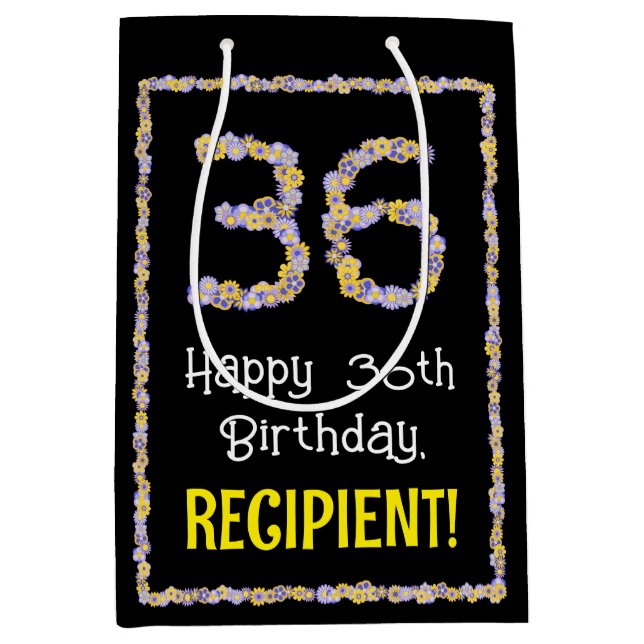 36. Geburtstag: Blumennummer, Individuelle Name, B Mittlere Geschenktüte (Vorderseite)