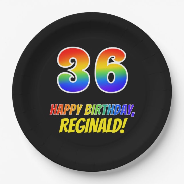 36. Geburtstag: Bold, Fun, Simple, Rainbow 36 Pappteller (Vorderseite)