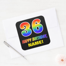 36. Geburtstag: Bold, Fun, Simple, Rainbow 36 Quadratischer Aufkleber