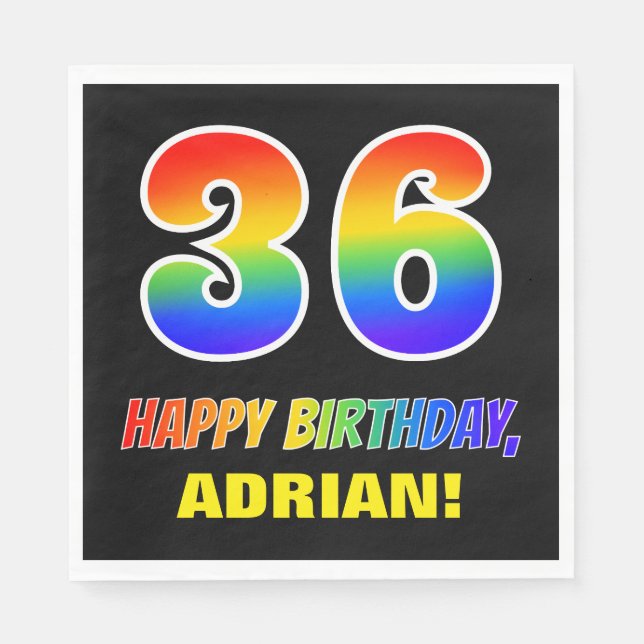 36. Geburtstag: Bold, Fun, Simple, Rainbow 36 Serviette (Vorderseite)