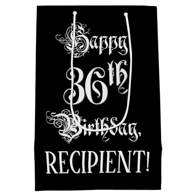 36. Geburtstag: Extravagant, elegant, Script + Ind Mittlere Geschenktüte (Rückseite)