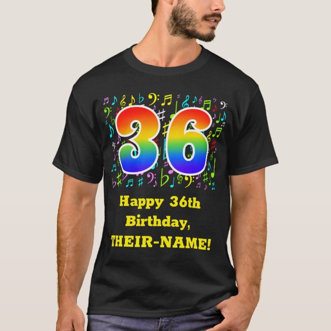 36. Geburtstag: Farbige Musiksymbole, Regenbogen 3 T-Shirt (Vorderseite)