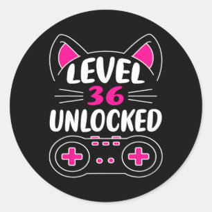 36. Geburtstag Girl Cat Lover Video Game Level 36 Runder Aufkleber