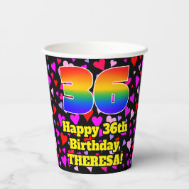 36. Geburtstag: Loving Hearts Pattern, Regenbogen  Pappbecher
