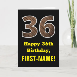 36. Geburtstag: Name, Imitate Holzkörnchen Muster  Karte