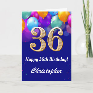 36. Geburtstag Navy Blue und Gold farbige Ballons Karte