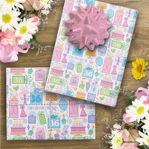 36. Geburtstag Pastel Pink Cake präsentiert Balloo Geschenkpapier Set
