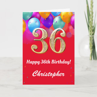 36. Geburtstag Rot und Gold farbige Ballons Karte