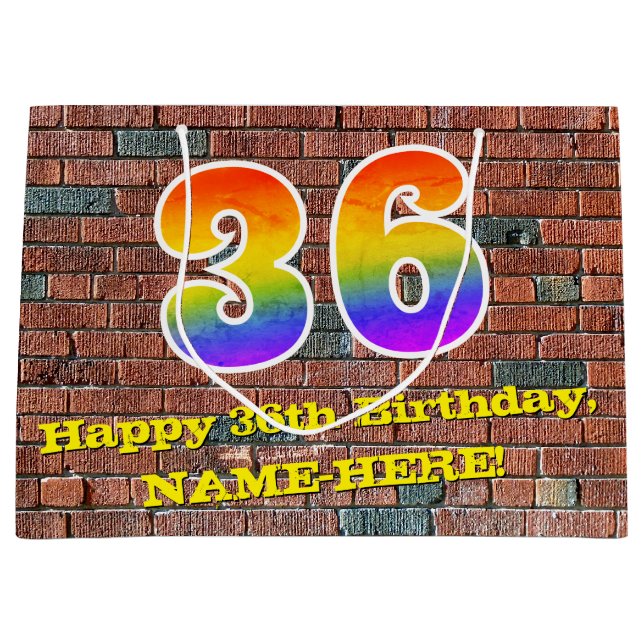 36. Geburtstag: Spaß, Graffiti-Inspiriert Regenbog Große Geschenktüte (Vorderseite)