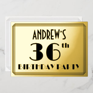 36. Geburtstagsfeier — Art Deco-Look „36“ + Name Folieneinladung