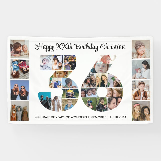 36. Geburtstagsfeier Nummer 36 Fotocollage Banner (Horizontal)
