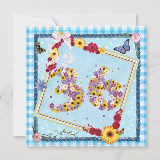 36. Geburtstagsparty Einladung Blume, Schmetterlin (Vorderseite)