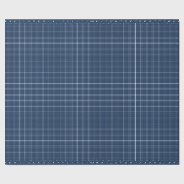 36" Grid with Ruler Traditional Blueprint Color Geschenkpapier (Saum)