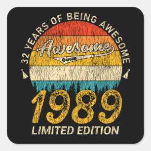 36 Jahre alt 1989 Retro Phantastisch 36. Geburtsta Quadratischer Aufkleber