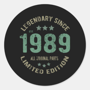 36-jähriger Tag 1989 Legend 36. Geburtstagsgeschen Runder Aufkleber