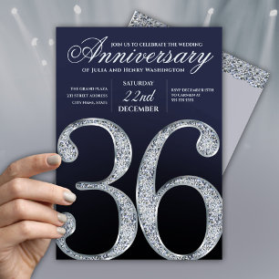 36. Jubiläum Diamant Silber Navy Blau Einladung