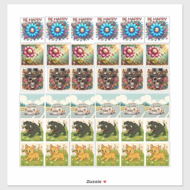 36 verschiedene Aufkleber Steampunk und Tiere (Blatt)
