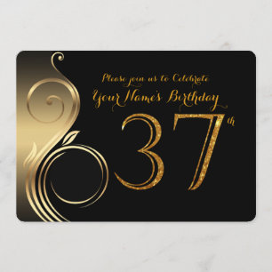 37.,Einladung zum Geburtstag,Nummer Glitzer Gold,F Einladung