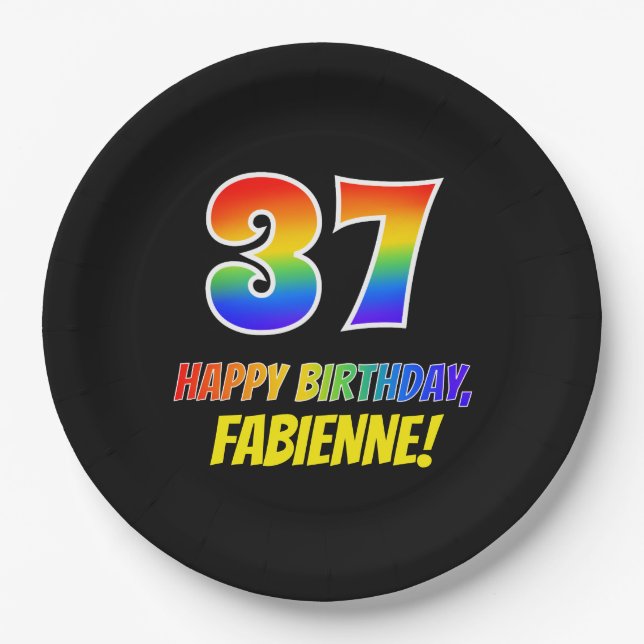 37. Geburtstag: Bold, Fun, Simple, Rainbow 37 Pappteller (Vorderseite)