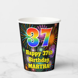 37. Geburtstag: Fun Fireworks Pattern + Rainbow 37 Pappbecher