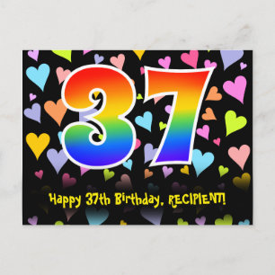 37. Geburtstag: Fun Hearts Muster, Regenbogen 37 Postkarte