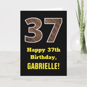 37. Geburtstag: Name, Faux-Holzmaserung Muster "37 Karte