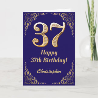37. Geburtstag Navy Blue und Gold Glitzer Frame Karte