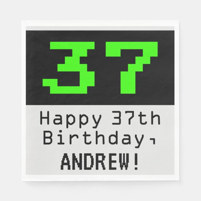 37. Geburtstag - Nerdy / Geeky Style "37" & Name Serviette (Vorderseite)