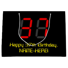 37. Geburtstag: Red Digital Clock Style "37" + Nam Große Geschenktüte