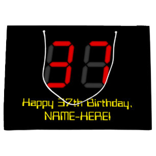 37. Geburtstag: Red Digital Clock Style "37" + Nam Große Geschenktüte