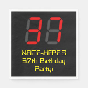 37. Geburtstag: Red Digital Clock Style "37" + Nam Serviette