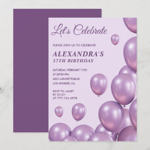 37. Geburtstagseinladungen Ballons Chic Lila Einladung