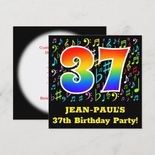37. Geburtstagsfeier: Fun Music Symbols, Regenboge Einladung
