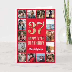 37. Happy Geburtstag Rot und Gold Foto Collage Karte