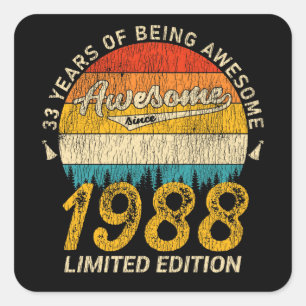 37 Jahre alt 1988 Retro Phantastisch 37. Geburtsta Quadratischer Aufkleber