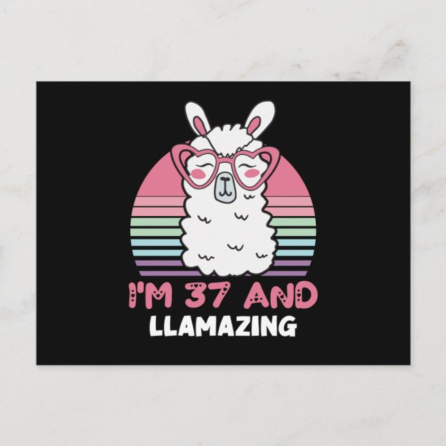 37 Year Old Bday Llamazing 37th Birthday Llama Postkarte (Vorderseite)
