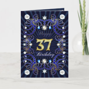 37th birthday card with masses of jewels karte