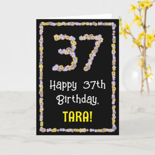 37th Birthday: Floral Flowers Number, Custom Name Karte