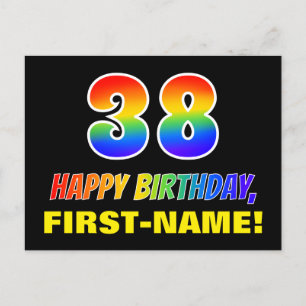 38. Geburtstag: Bold, Fun, Simple, Rainbow 38 Postkarte