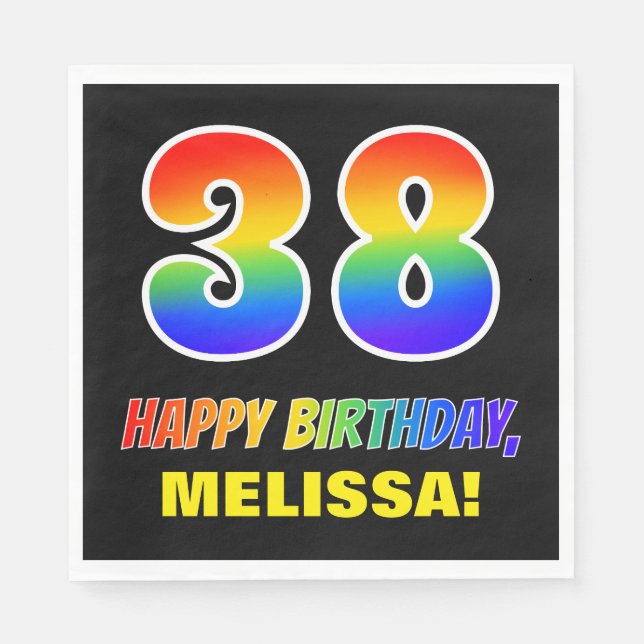 38. Geburtstag: Bold, Fun, Simple, Rainbow 38 Serviette (Vorderseite)