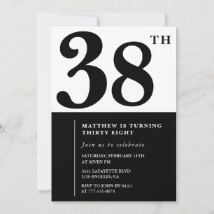 38. Geburtstag Einladungen Schwarz-Weiß-Elegant