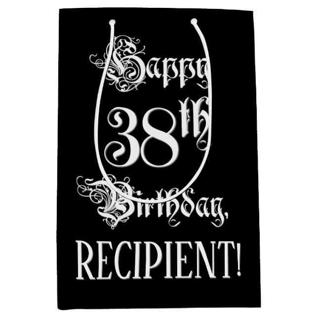 38. Geburtstag: Extravagant, Elegantes Script + In Mittlere Geschenktüte (Vorderseite)