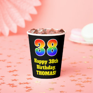 38. Geburtstag: Farbenfroh, Spaß, Spannung, Regenb Pappbecher