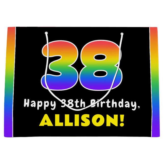 38. Geburtstag: Farbiger Regenbogen # 38, Individu Große Geschenktüte (Vorderseite)