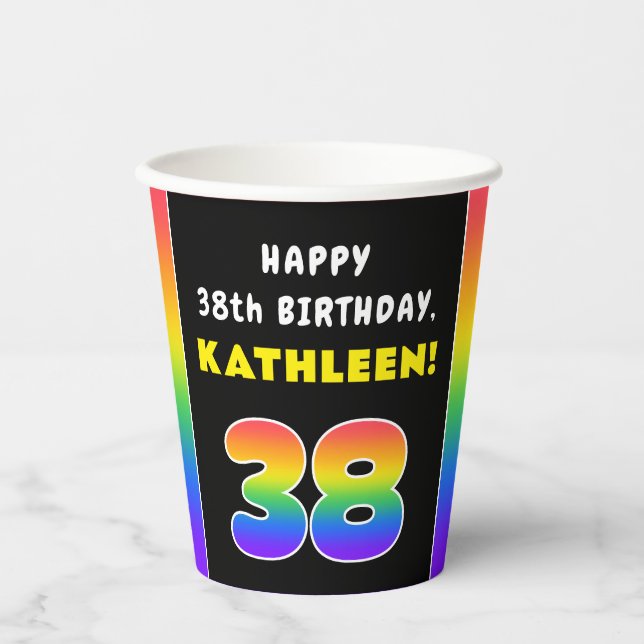 38. Geburtstag: Farbiger Regenbogen # 38, Individu Pappbecher (Vorderseite)