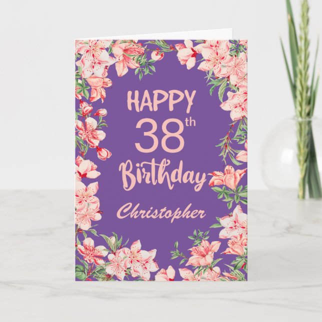 38. Geburtstag Lila Pink Peach Aquarell Floral Karte (Vorderseite)