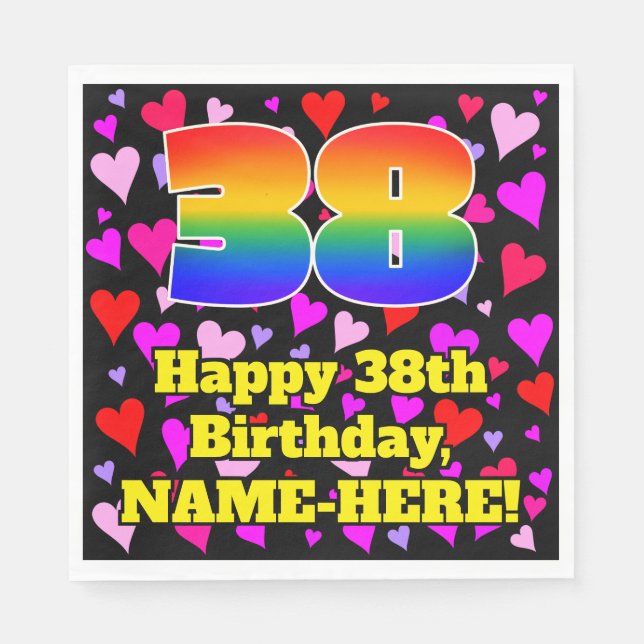 38. Geburtstag: Loving Hearts Pattern, Regenbogen  Serviette (Vorderseite)